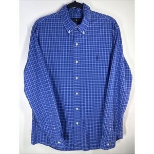 Ralph Lauren Men Large Classic Fit Plaid Button Down Shirt Cotton Long Sleeve
